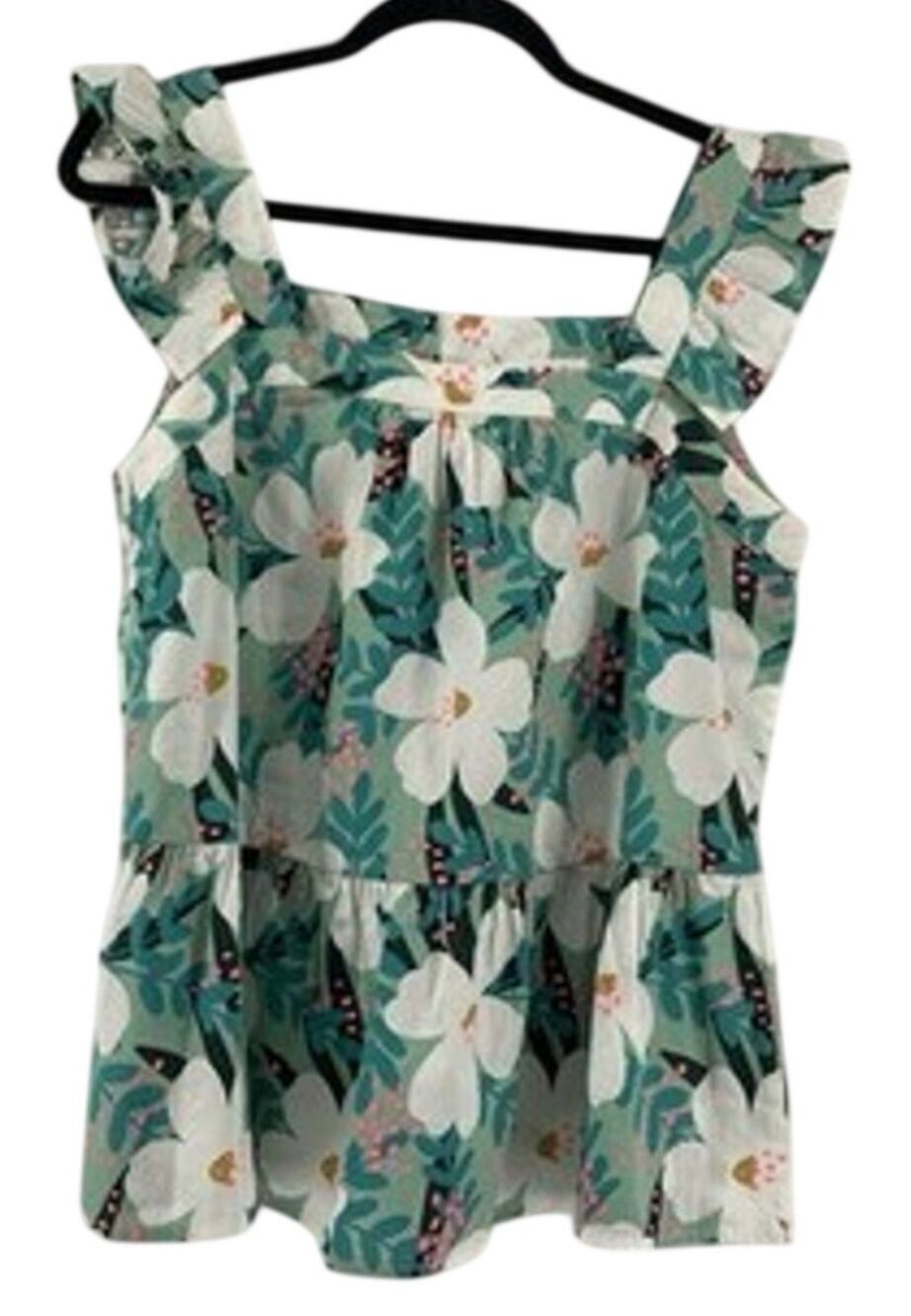 THML Peasant Top Aqual Floral Flutter Sleeve Boho Womens Size M
